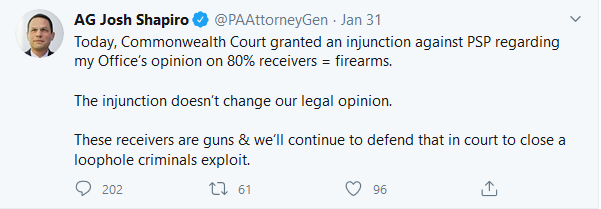 Tweet by AG Josh Shapiro seething