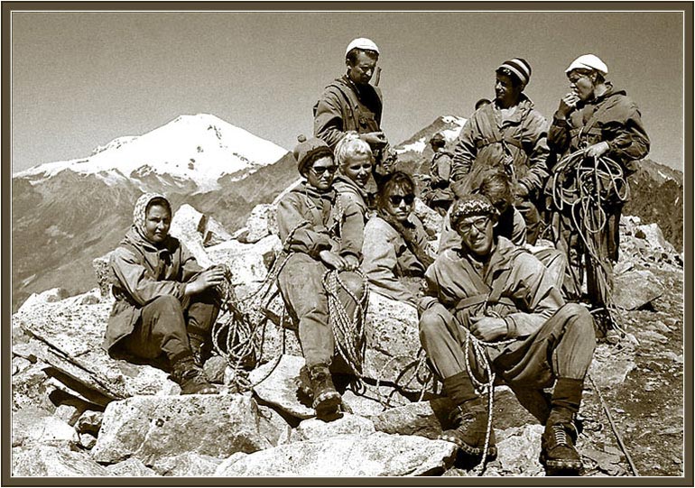 Soviet climbers wearing canvas over-suits